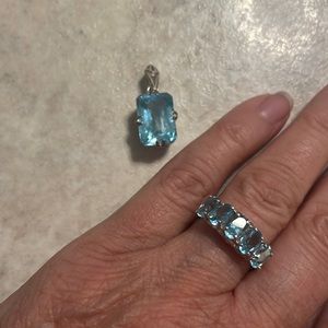 Aquamarine pendant and 5 stone ring. Size 6.